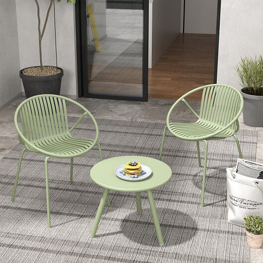 All Weather PP Patio Conversation Set with Round Coffee table and 2 Chairs-Gray