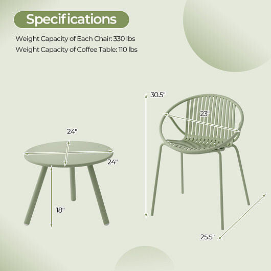 All Weather PP Patio Conversation Set with Round Coffee table and 2 Chairs-Gray
