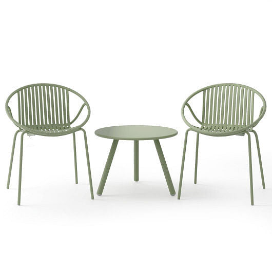 All Weather PP Patio Conversation Set with Round Coffee table and 2 Chairs-Gray