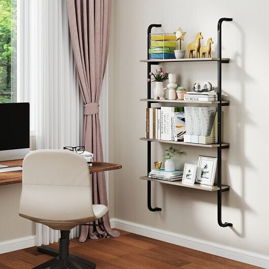 4-Tier Industrial Pipe Shelving with Metal Frame for Living Room Kitchen-Rustic Brown