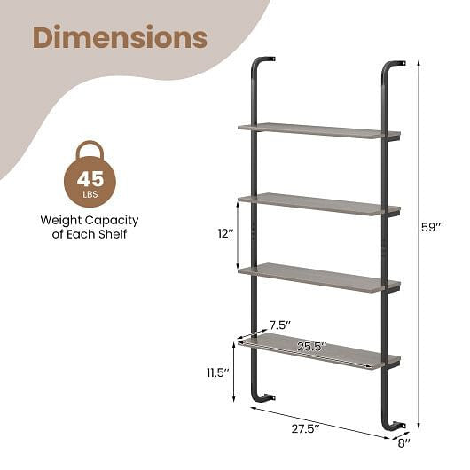 4-Tier Industrial Pipe Shelving with Metal Frame for Living Room Kitchen-Rustic Brown