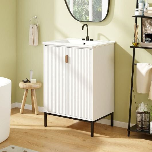 24 Inch Bathroom Vanity with Sink Combo and Adjustable Shelf-White