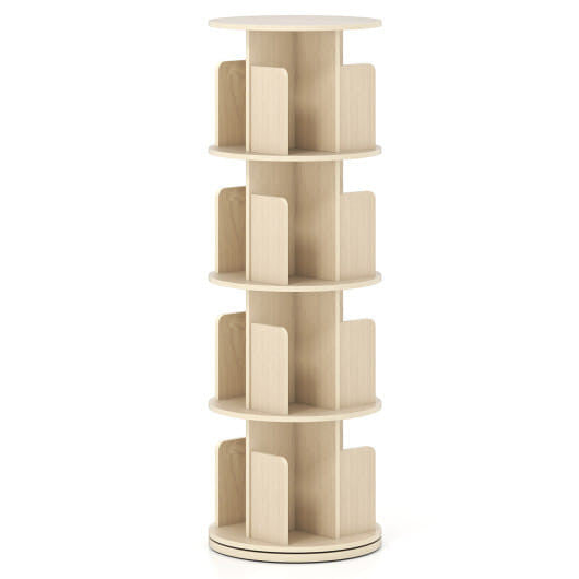 4-Tier Rotating Bookshelf 360 Display Rack with Dividers and Anti-falling Baffles-Natural