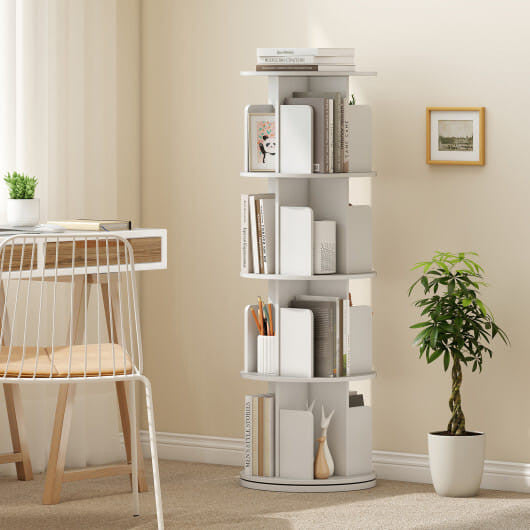 4-Tier Rotating Bookshelf 360 Display Rack with Dividers and Anti-falling Baffles-Natural