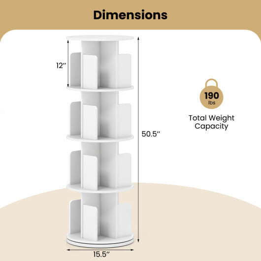 4-Tier Rotating Bookshelf 360 Display Rack with Dividers and Anti-falling Baffles-Natural
