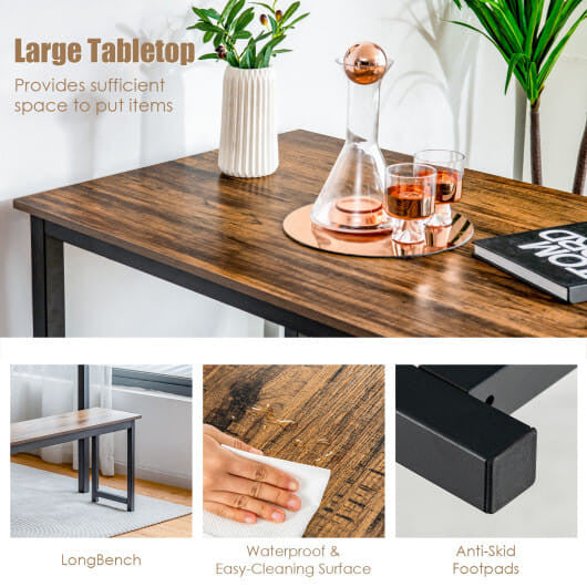 3 Pieces Dining Table Set with 2 Benches for Dining Room Kitchen Bar-Brown