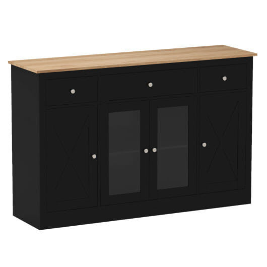 55" Large Buffet Sideboard Kitchen Storage Cabinet with 3 Drawers 2 See-through Doors Adjustable Sh