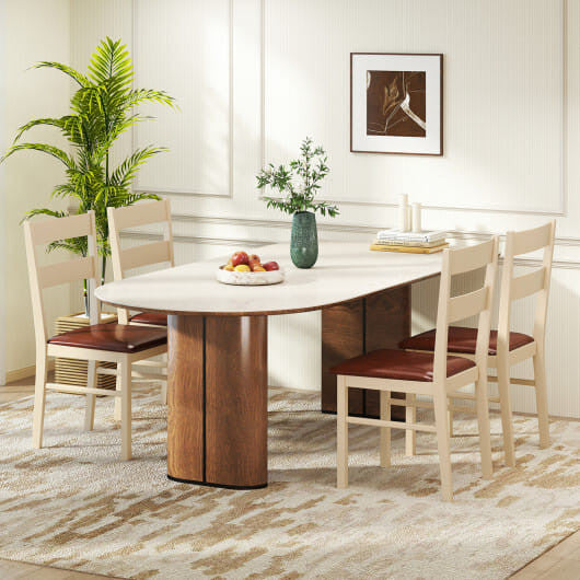 Wooden Dining Chair Set of 2 PU Leather Upholstered Kitchen Armless Chairs-White