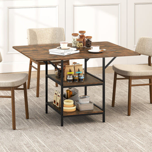 47 Inch Rectangular Dining Table with 2 Open Storage Shelves and Sturdy Metal Legs for 4-6-Rustic B