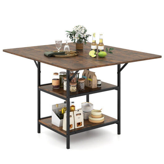 47 Inch Rectangular Dining Table with 2 Open Storage Shelves and Sturdy Metal Legs for 4-6-Rustic B
