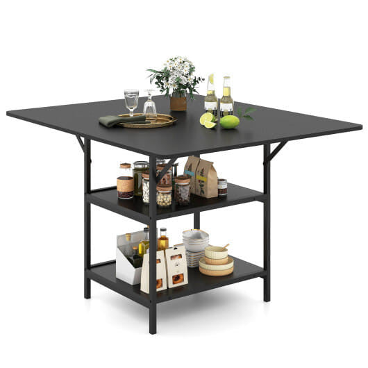 47 Inch Rectangular Dining Table with 2 Open Storage Shelves and Sturdy Metal Legs for 4-6-Rustic B