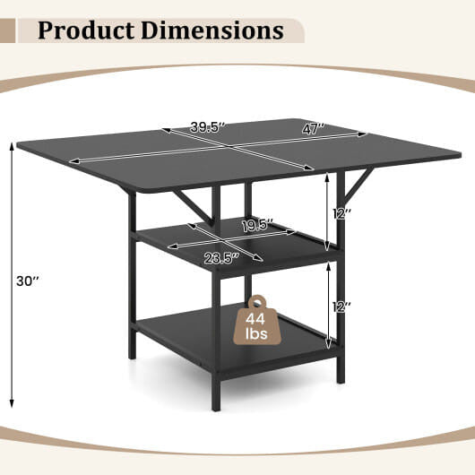 47 Inch Rectangular Dining Table with 2 Open Storage Shelves and Sturdy Metal Legs for 4-6-Rustic B