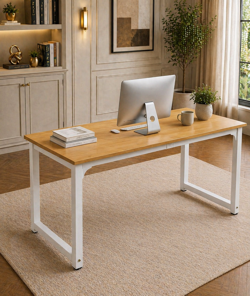 63" White Modern Computer Desk & Ergonomic High Back Office Chair Set