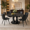 59" Extendable Round Dining Table Set with 6 PU Leather Chairs, Black Dining Room Bundle