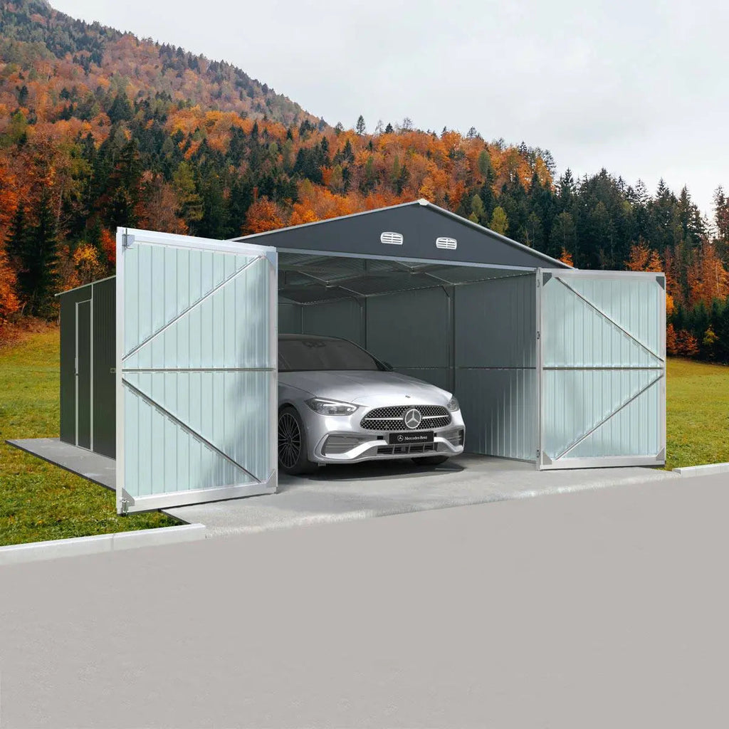 13' x 20' Metal Garage Shed, Double Front & Side Doors, 240 Sq-Ft, 7'9" Peak, TMG-MS1320A