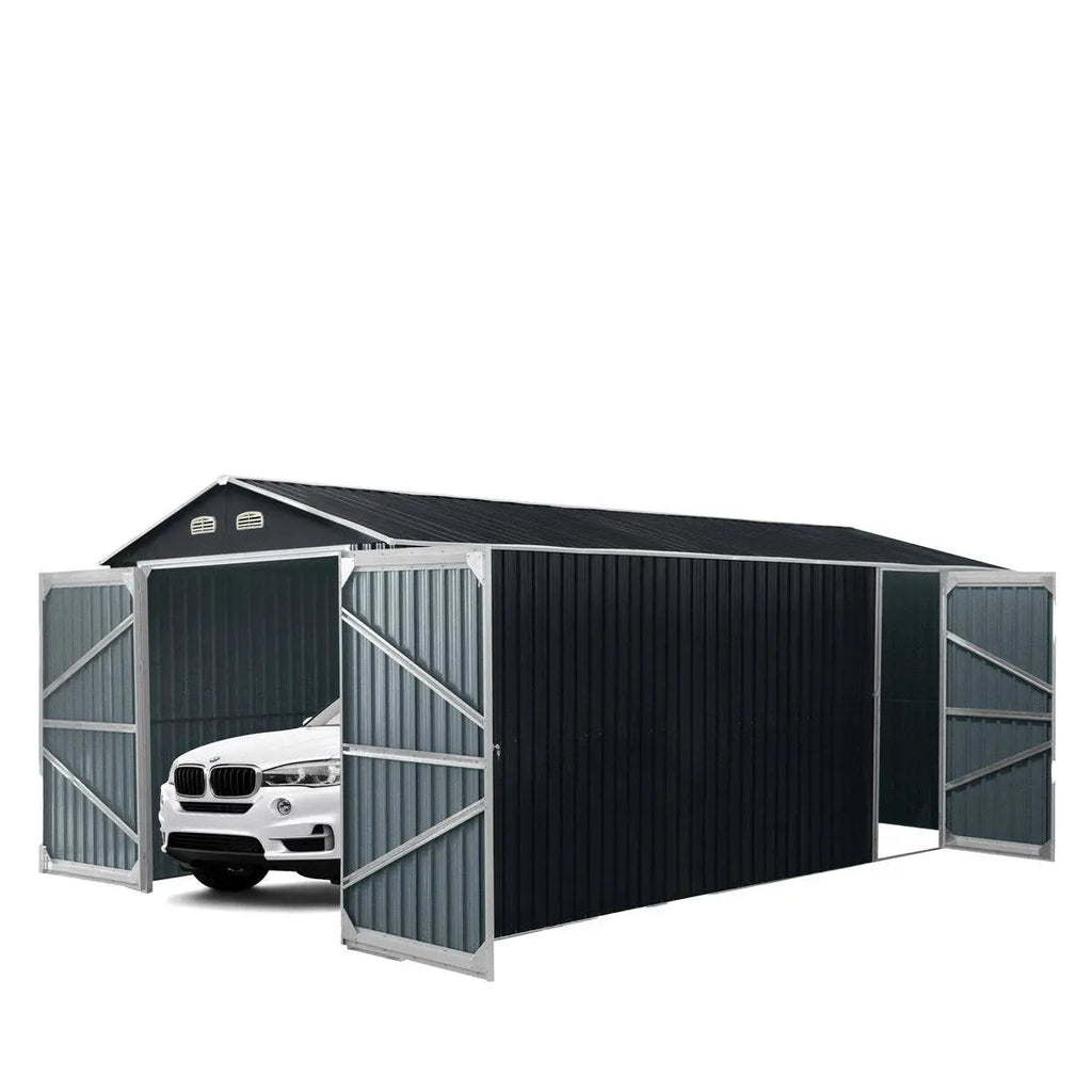 13' x 20' Metal Garage Shed, Double Front & Side Doors, 240 Sq-Ft, 7'9" Peak, TMG-MS1320A
