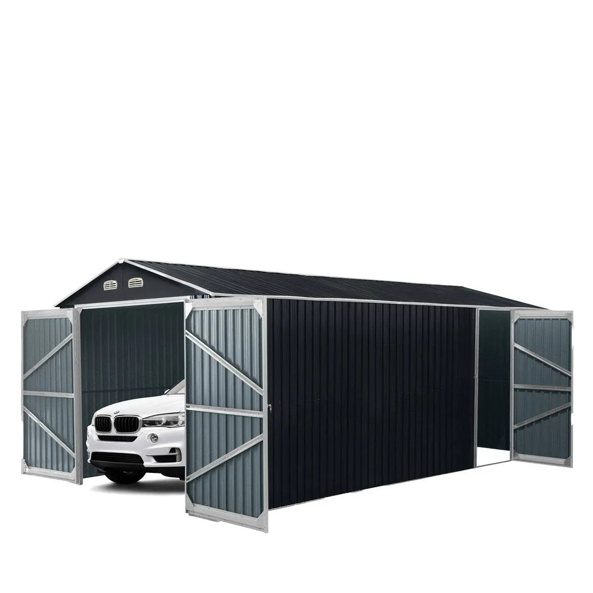 13' x 20' Metal Garage Shed, Double Front & Side Doors, 240 Sq-Ft, 7'9" Peak, TMG-MS1320A