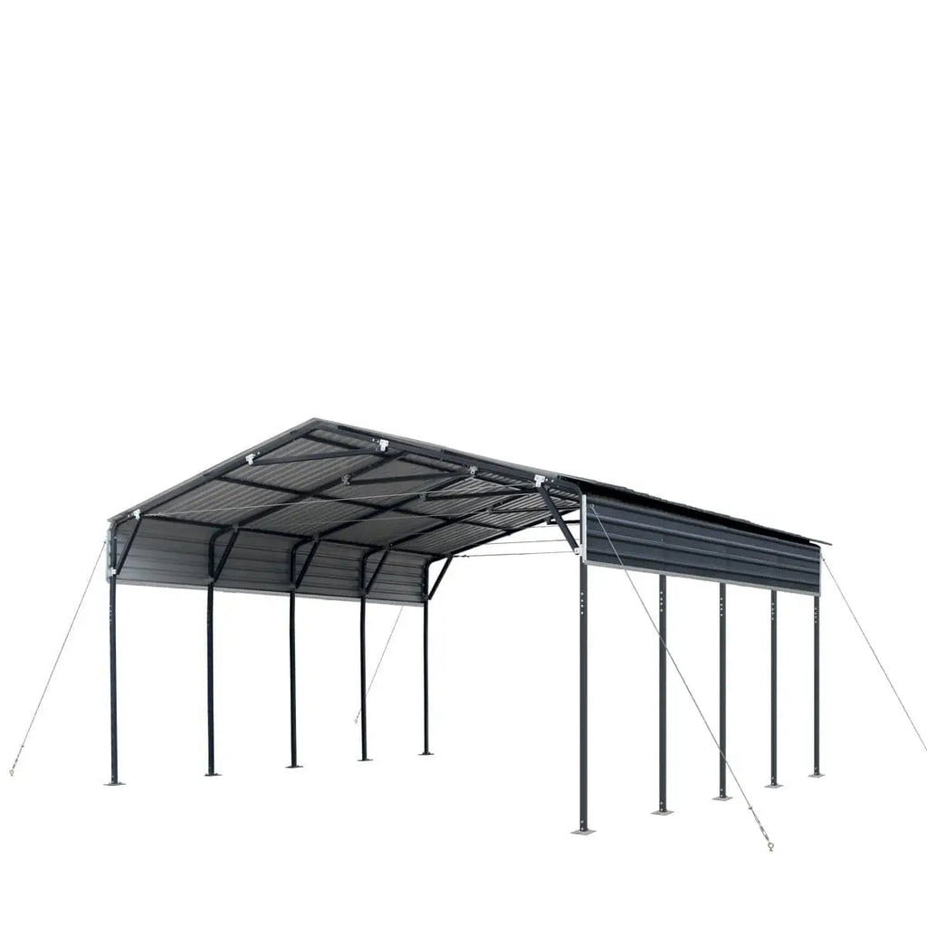 20' x 20' Metal Shed Carport, 10' Open Sidewalls, 400 Sq-Ft, 27 GA Corrugated Panels, TMG-MSC2020
