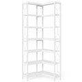 Industrial 7-Tier Metal/Wood Corner Bookcase in White