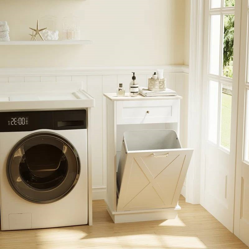 Trash Can Cabinet in White Wood Finish - Accommodates 10-Gallon Trash Bin