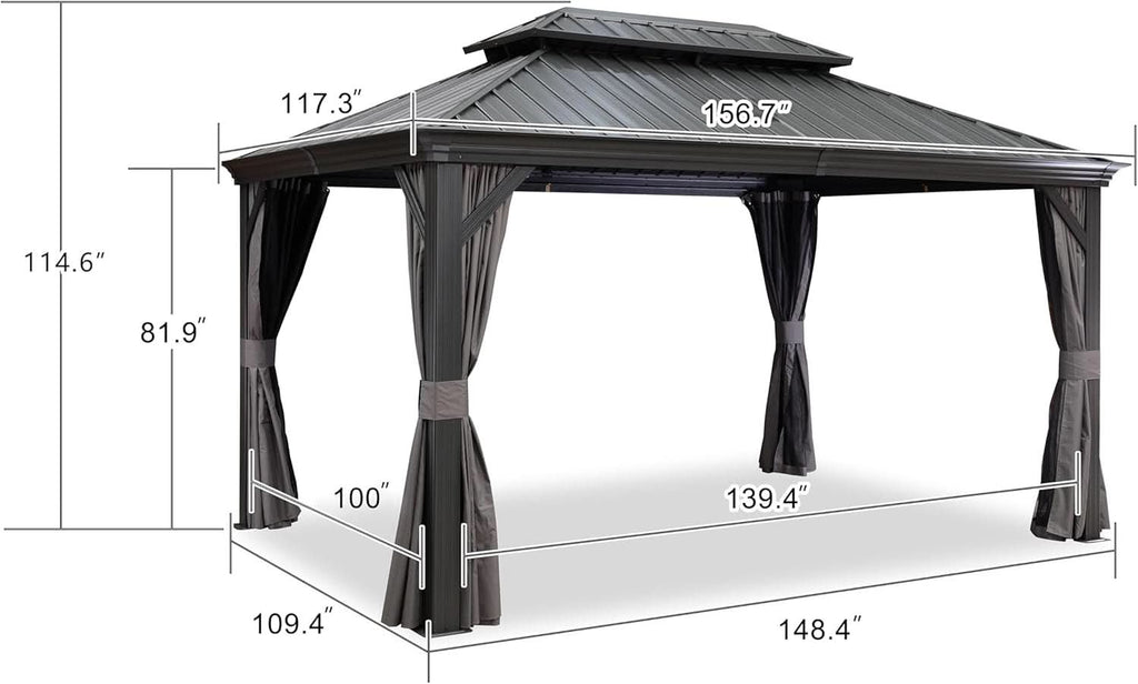 10x13 Aluminum Hardtop Gazebo With Curtains Included