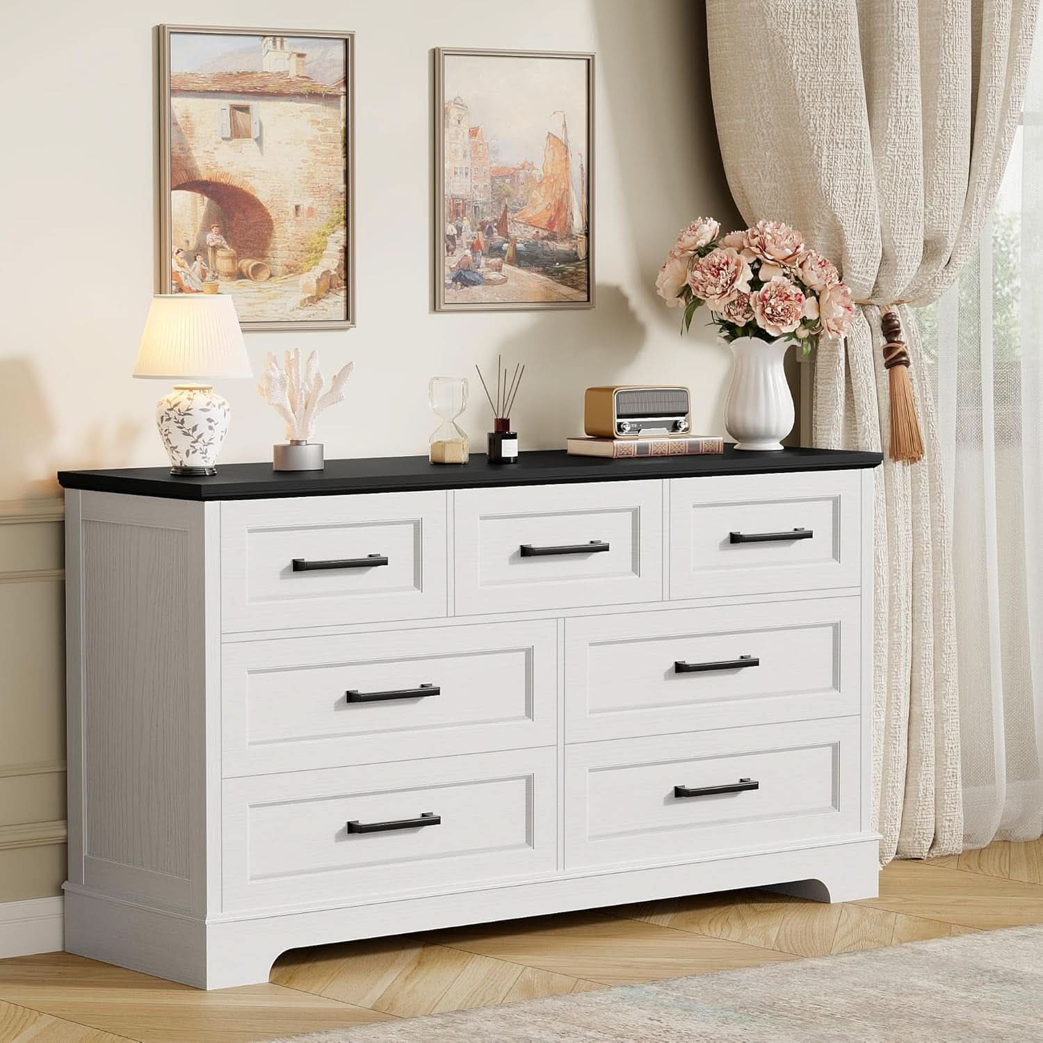 Farmhouse Dresser 52 Inch Wide White Storage Organizer Chest