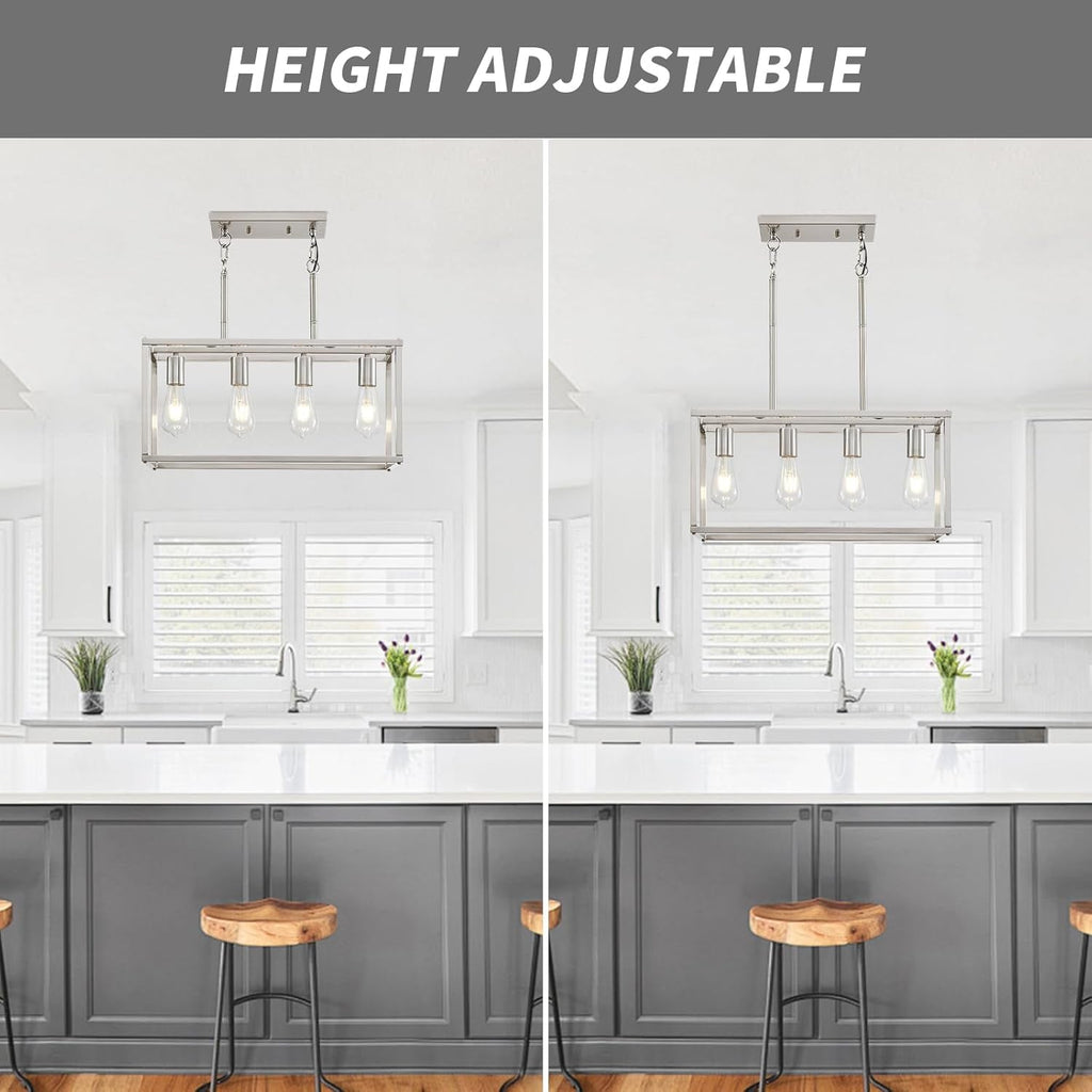 Brushed Nickel Four Light Rectangular Dining Pendant
