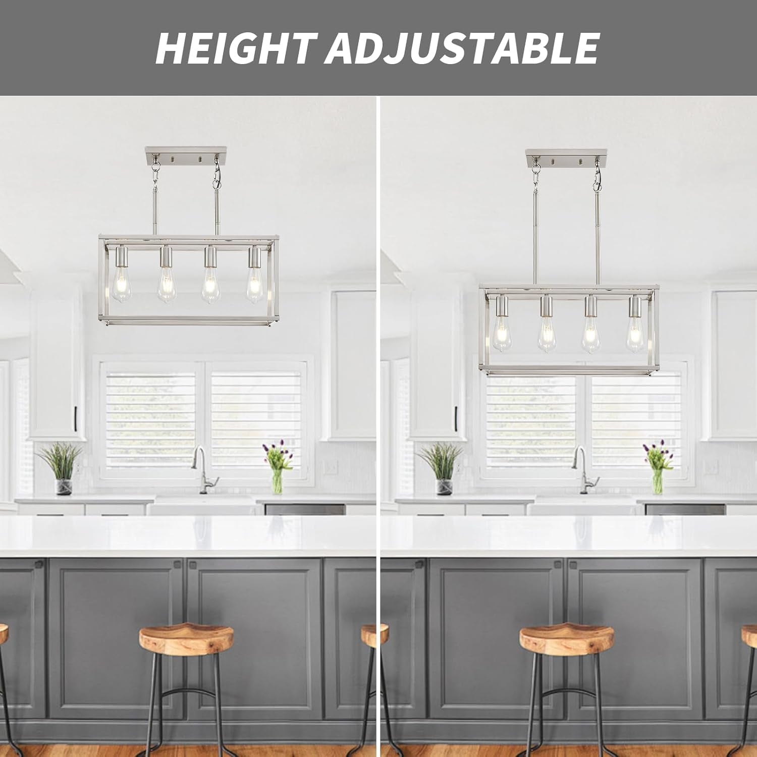 Brushed Nickel Four Light Rectangular Dining Pendant