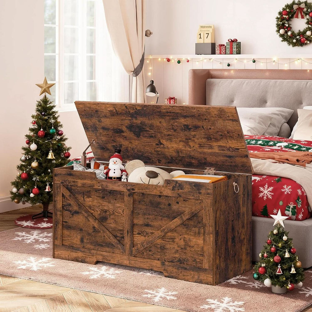 Storage Bench 39.4 Inch Rustic Wood Brown Organizer