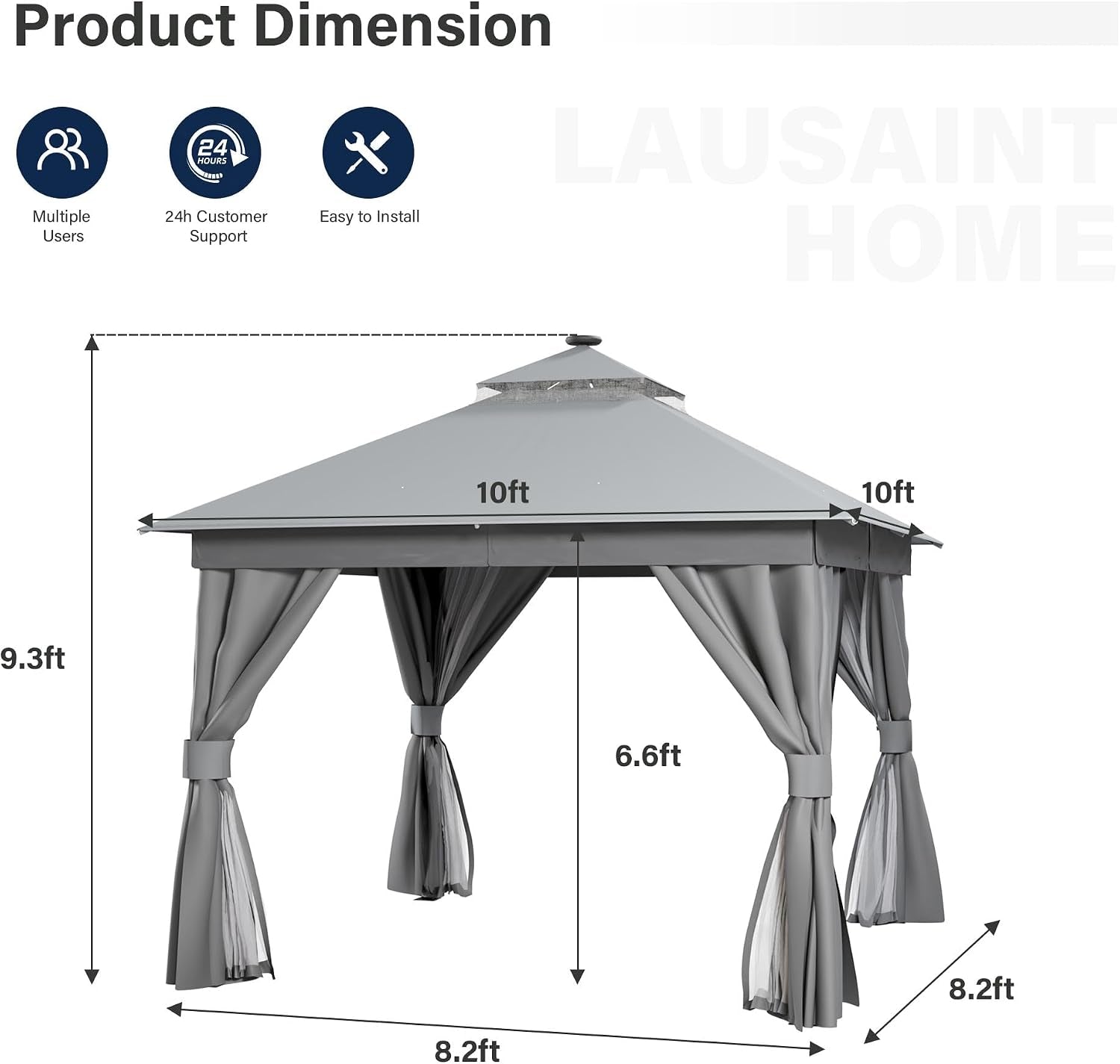 10x10 Ft Gazebo With AllSeason Weatherproof LED Lighting