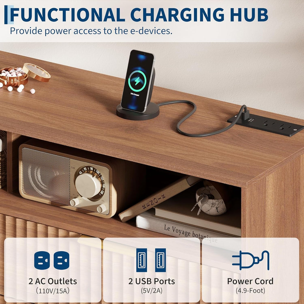 Walnut Fifty Three Inch Extra Wide Six Drawer Dresser LED