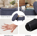 Blue Upholstered Circular Storage Ottoman With Tray