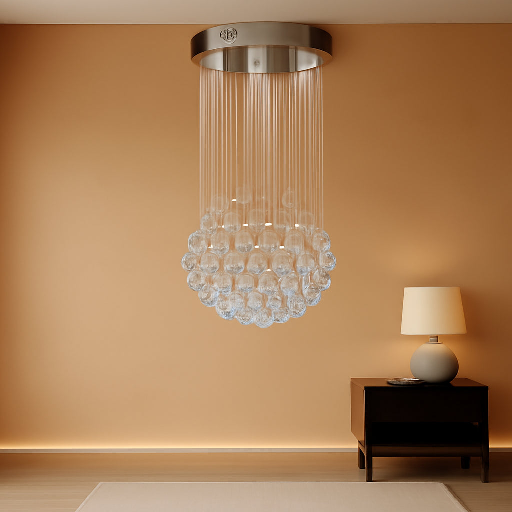 Compact Chrome Crystal Chandelier Flush Mount Fixture