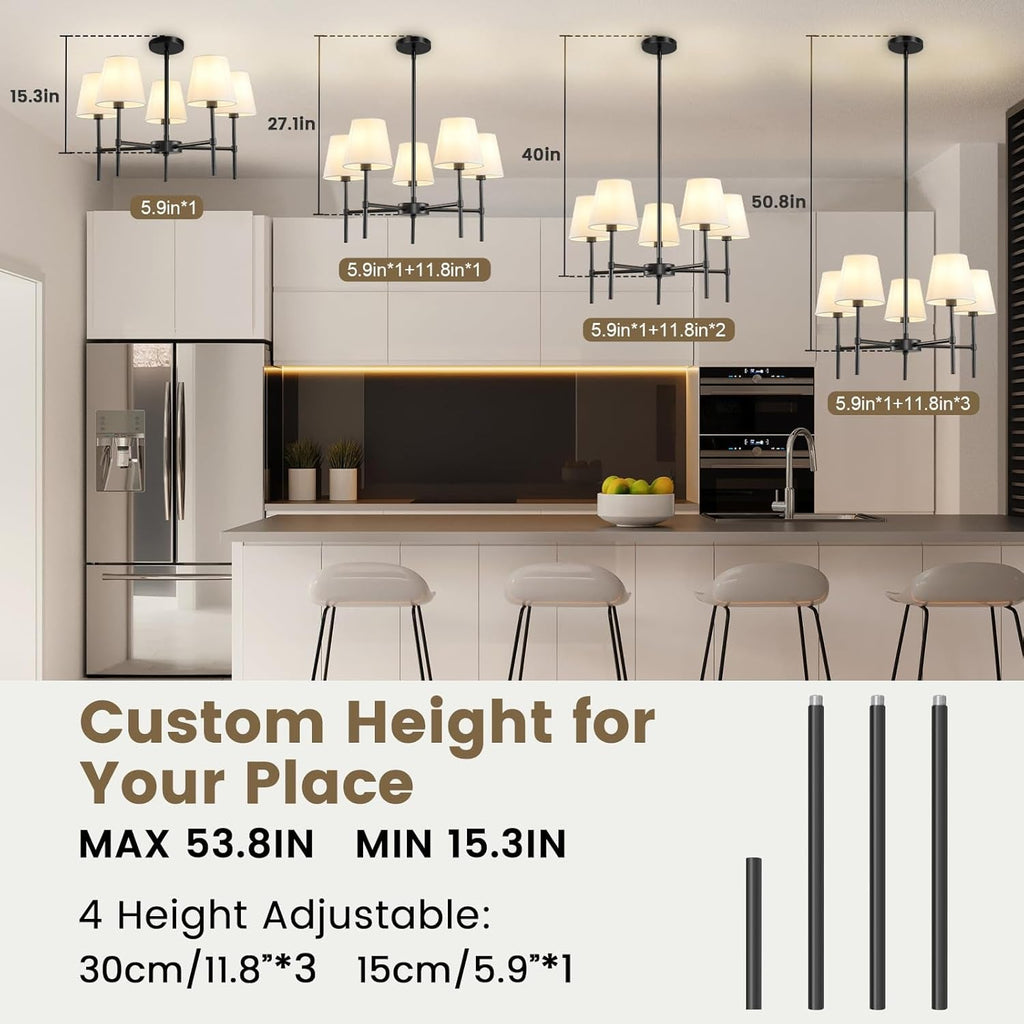 Black Five Light Contemporary Dining Room Chandelier