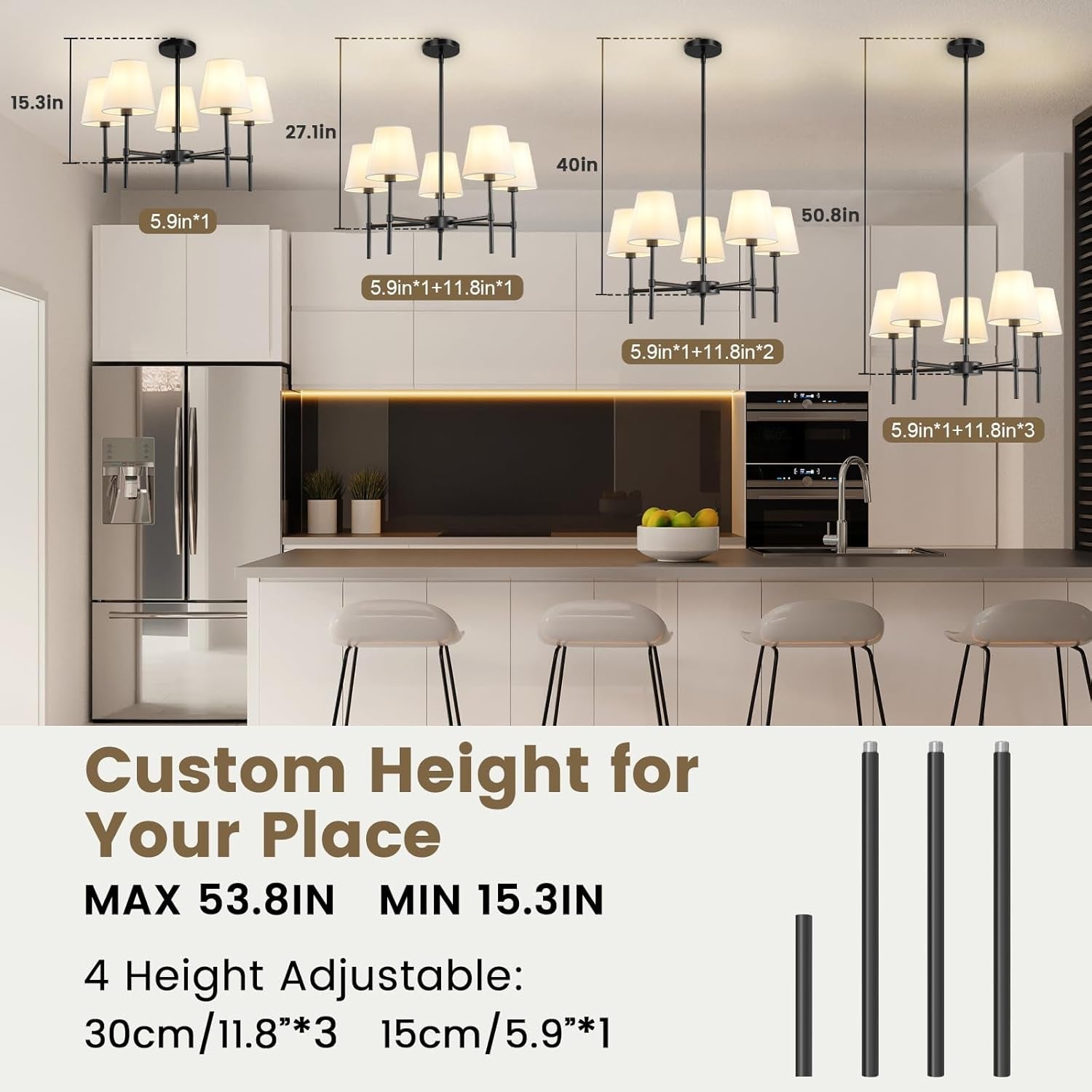 Black Five Light Contemporary Dining Room Chandelier