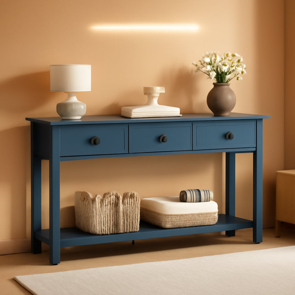 Blue Contemporary Console Table 53 Inch With Drawers