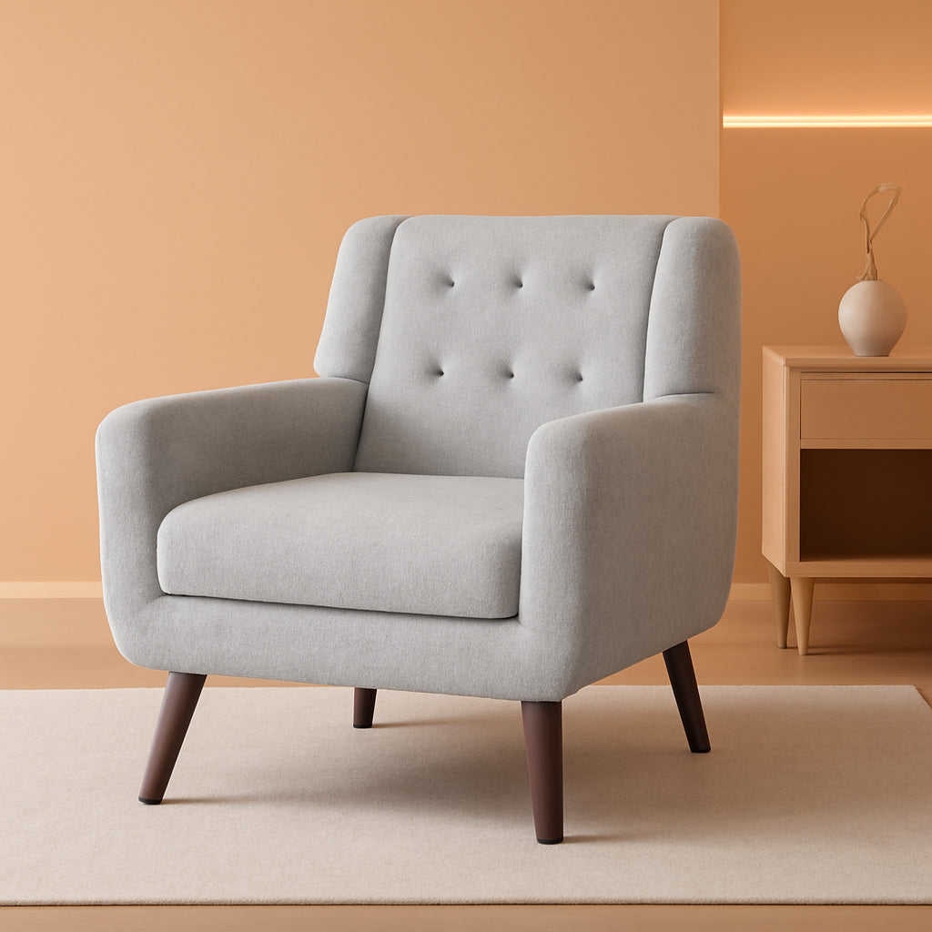 Mid Century Upholstered Linen Accent Armchair Grey