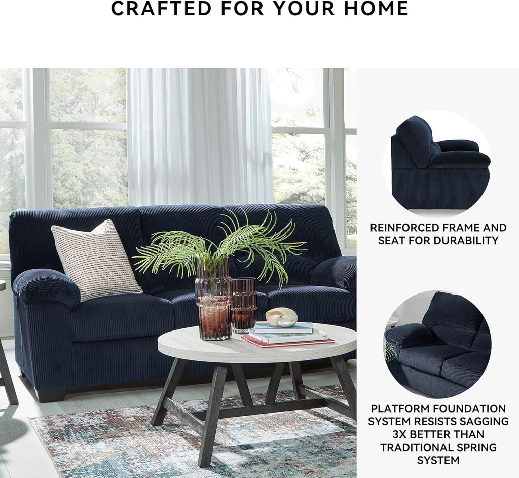 Blue Corduroy Contemporary Sofa For Comfortable Living