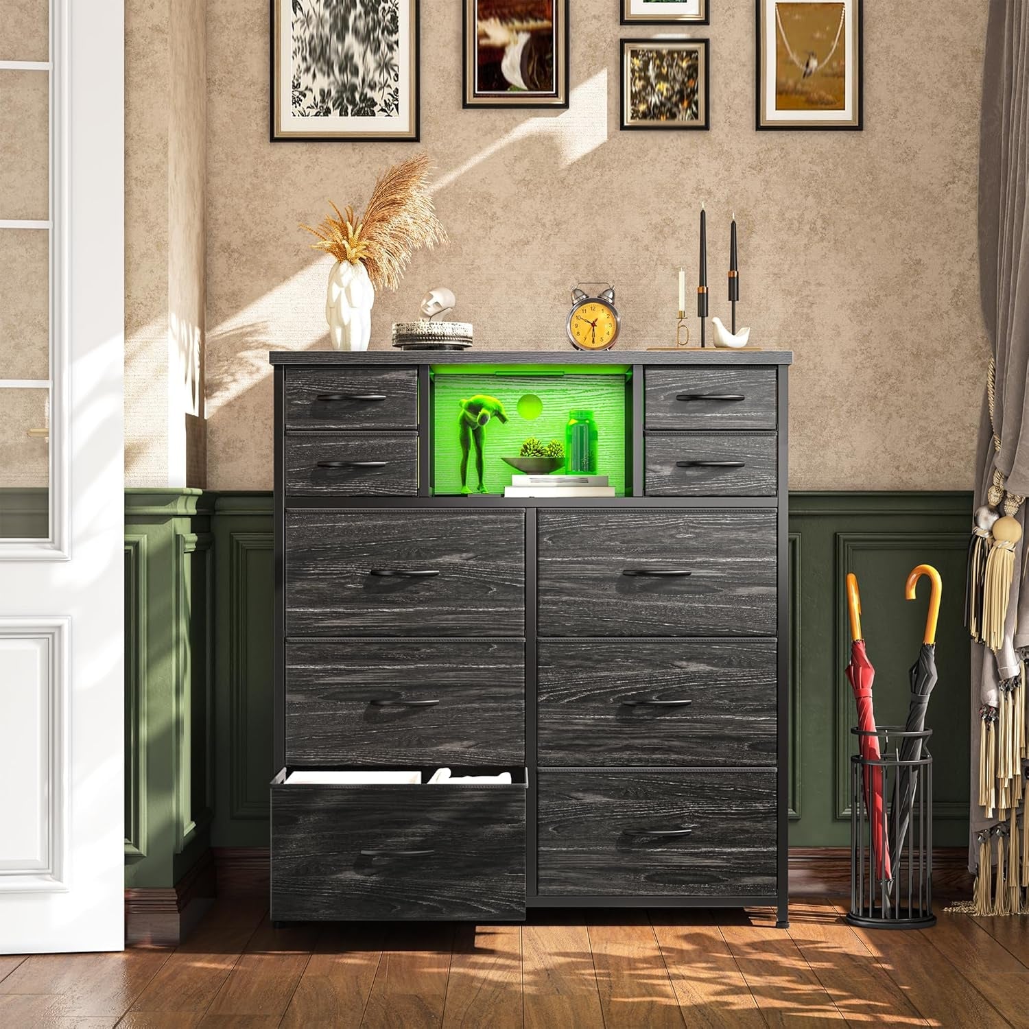 Black Dresser With Integrated Ultra Bright LED Lighting