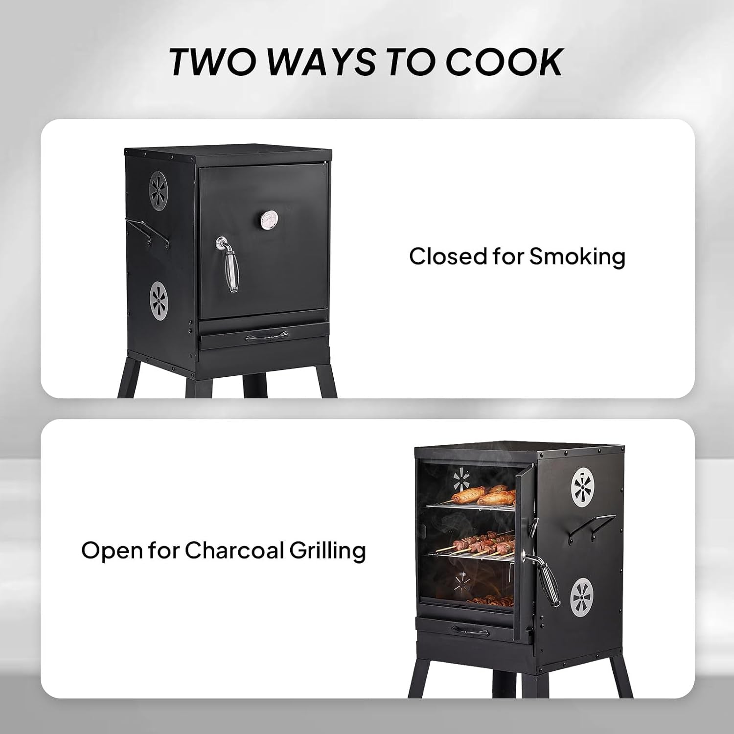 Black Portable Vertical Charcoal Smoker Grill Outdoor