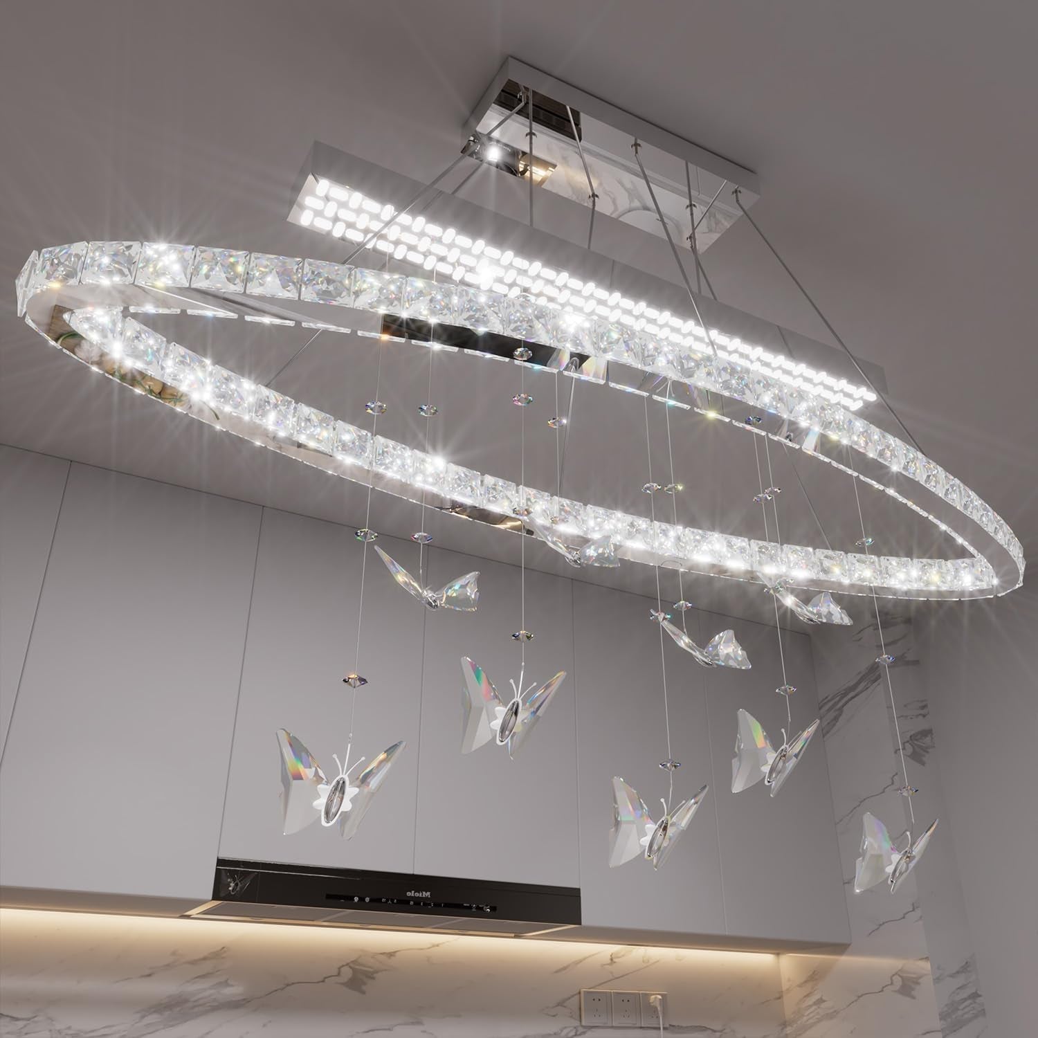 32 Inch Crystal Butterfly Chandelier Adjustable Light