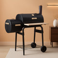 Large Offset Charcoal Smoker Grill Featuring Firebox