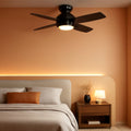 42 Inch Black Flush Mount Ceiling Fan With LED Lighting