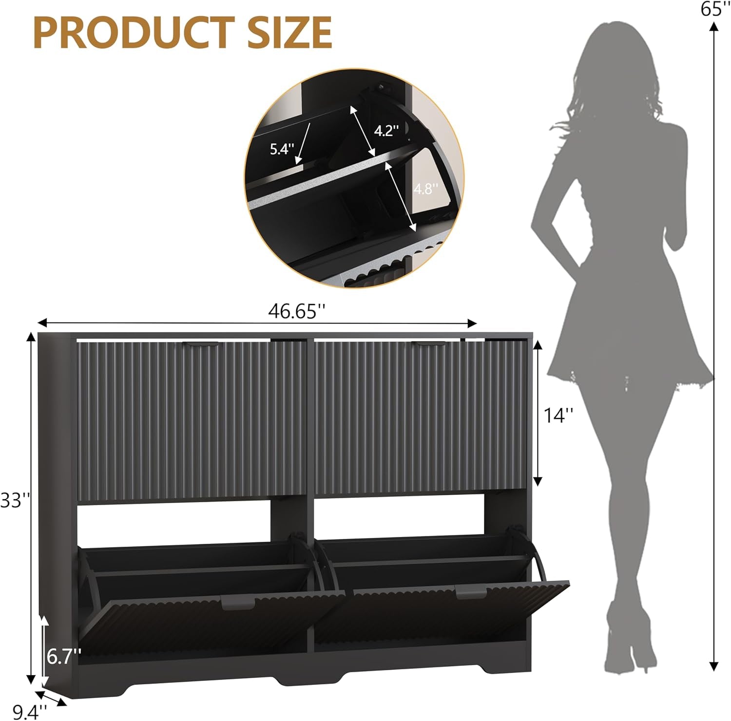 Black Fluted Shoe Cabinet With Adjustable Shelving