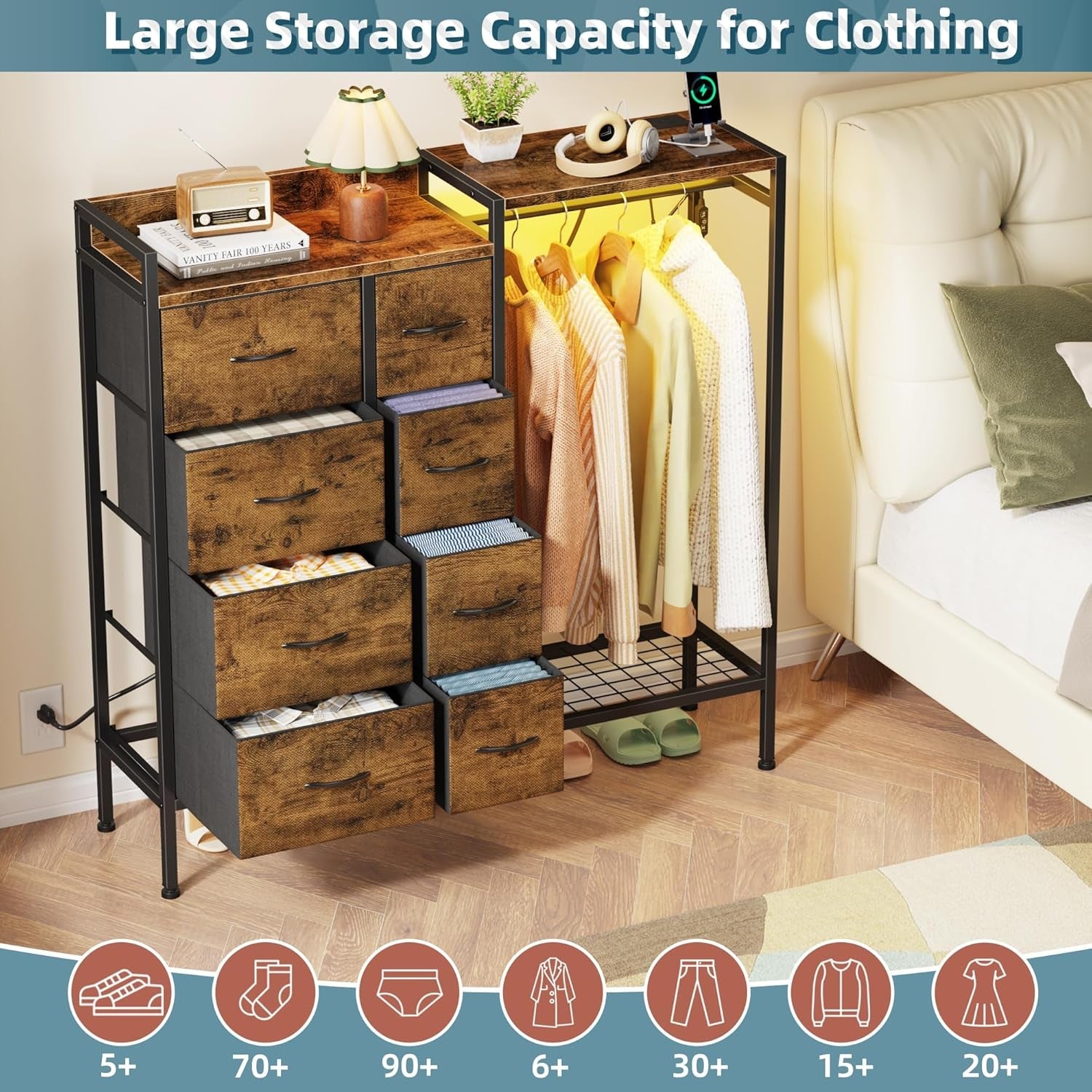 Brown Dresser With Integrated Wireless Charging Station