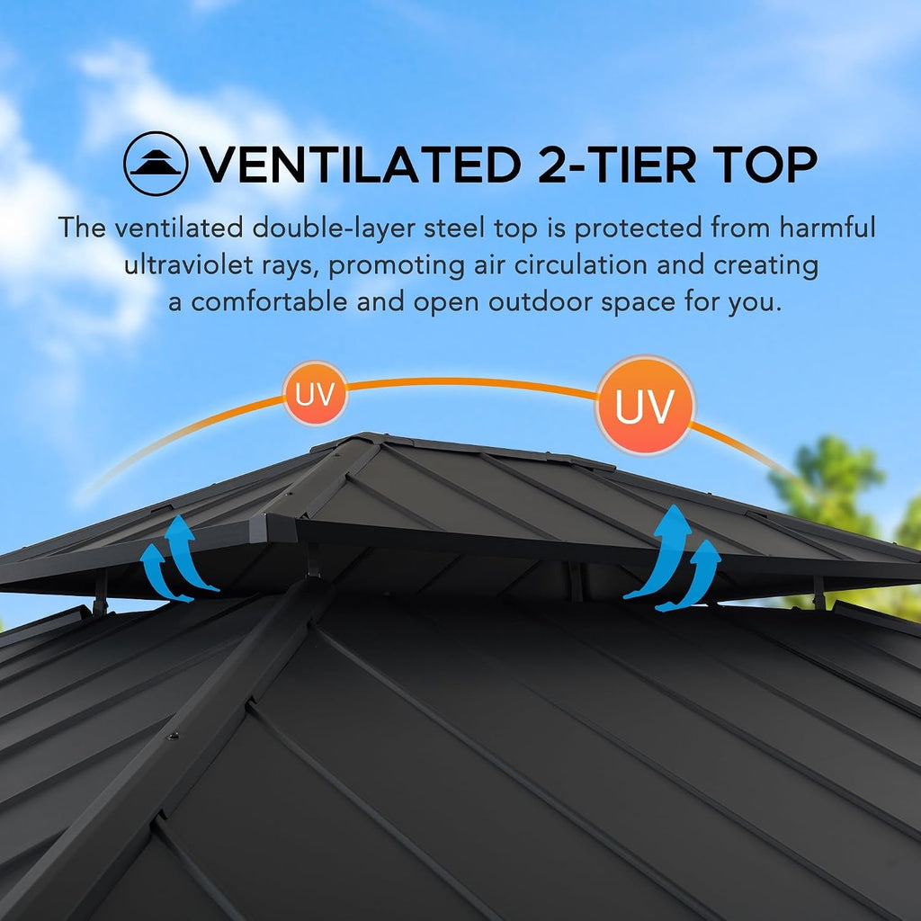 13x15 Black Weather proofed Hardtop Gazebo With Roof