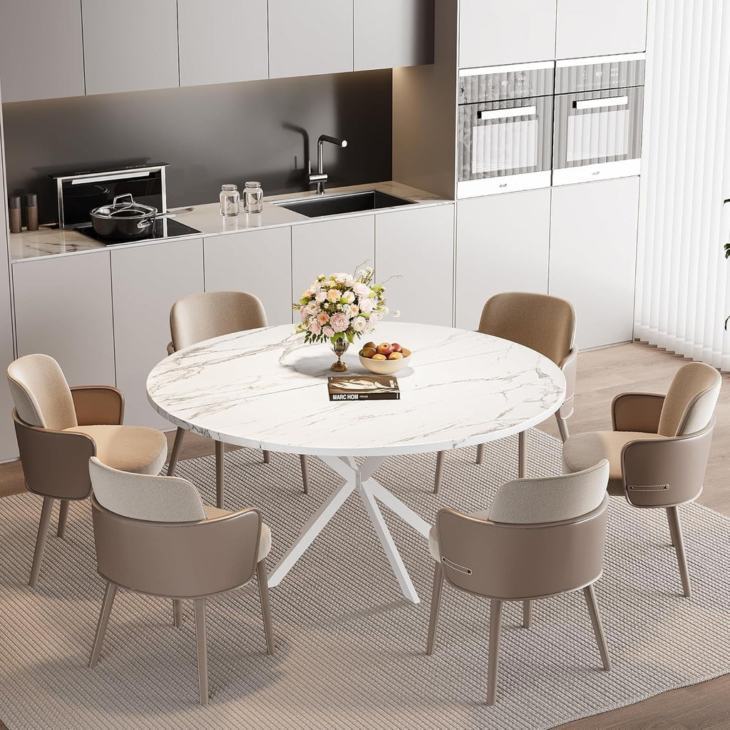 47.24in Circular Dining Table White Marble Pedestal