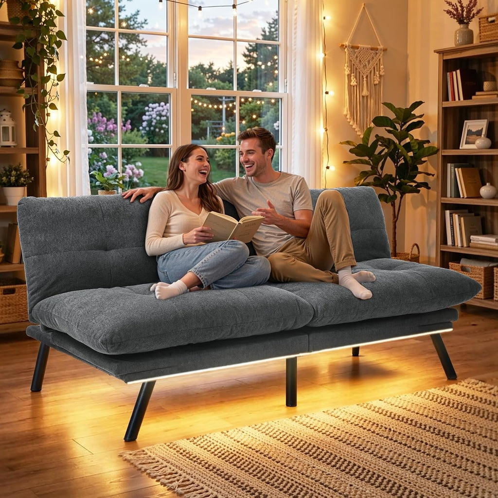 Slate Grey 70 Inch Transformable Futon Sofa Bed Stain Resistant