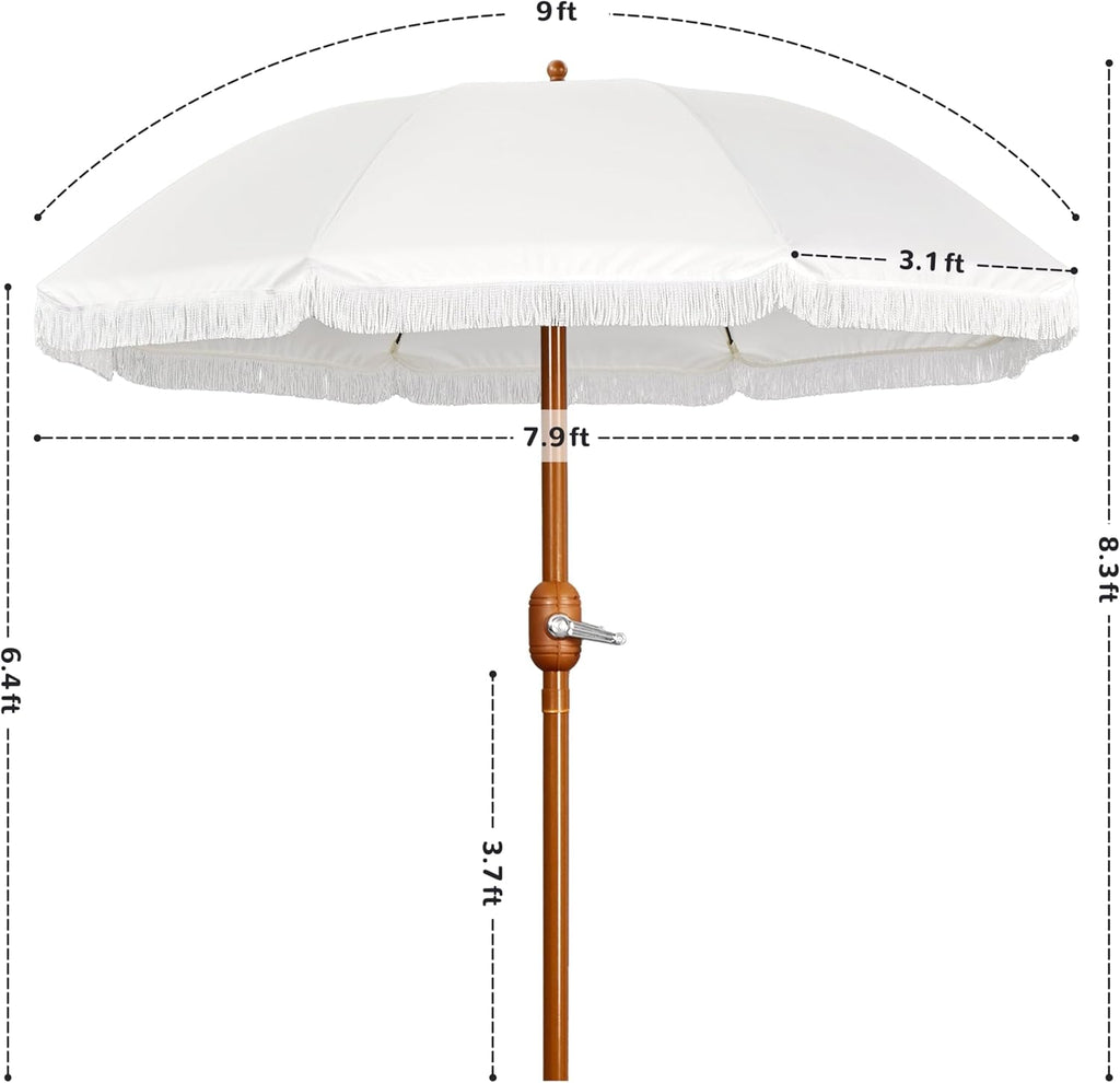 9Ft Cream Weather Resistant Outdoor Umbrella With Crank