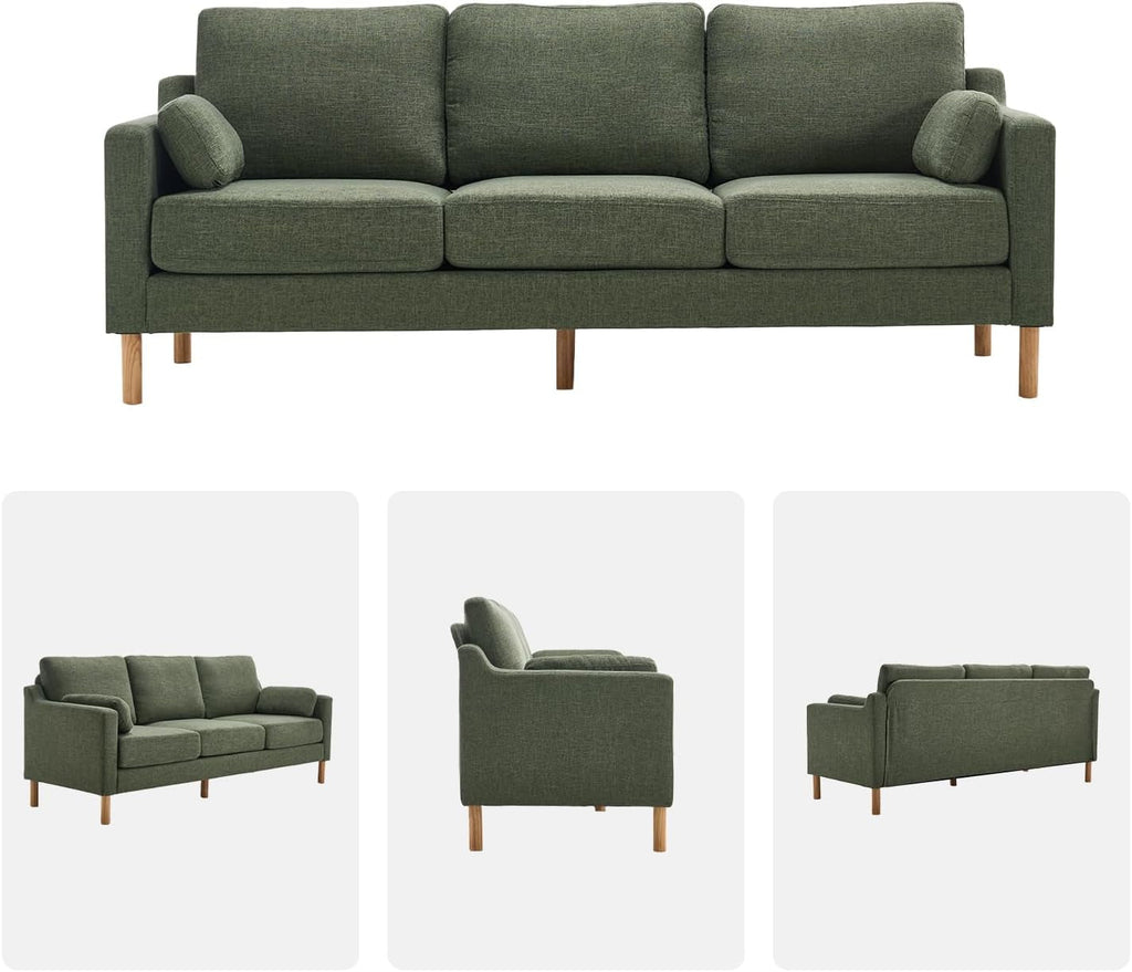 Dark green Linen Upholstered Mid Century Modern Sofa